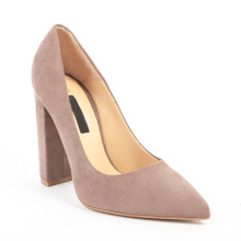 Elegant Nude heels chunky heel pointed toe dress shoes Suede women shoe thick heel ladies high heel shoes
